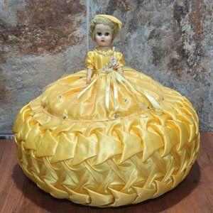 VTG Yellow Satin Doll Pillow Hand Made